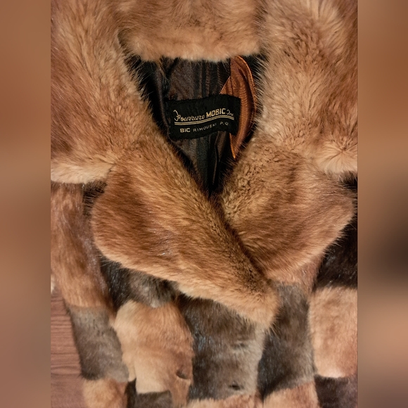 Muskrat multi-coloured long winter coat, Genuine fur, size Small - Picture 4 of 15